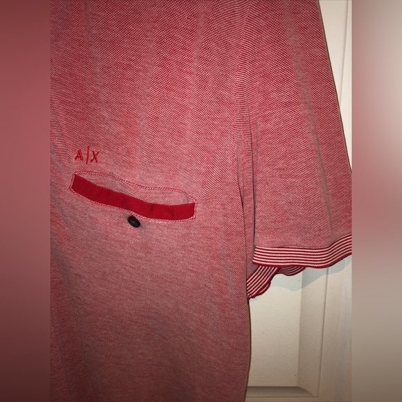 Armani Exchange Polo Shirt Red Size L Short Sleeve A/X Striped Authentic - Picture 3 of 12
